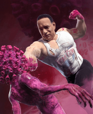 Tom Hanks who beats the shit out of the virus