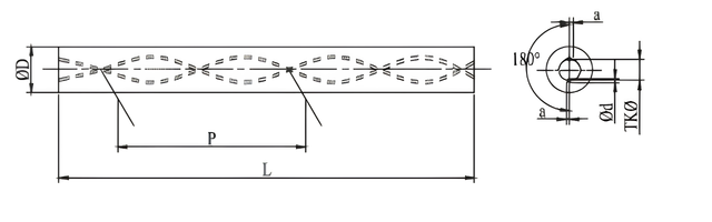 Rods With 2 Helical Coolant Channels drawing, (30°)